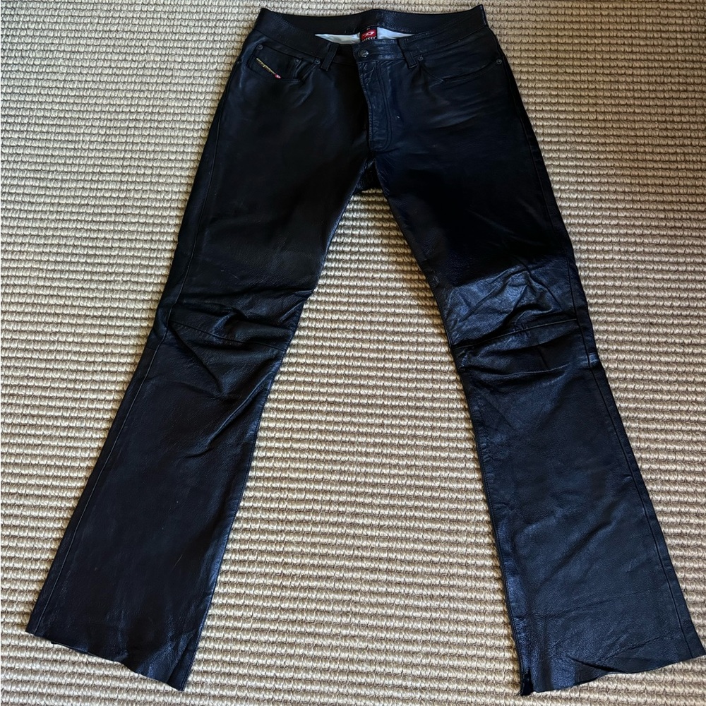 DIESEL black faux leather boot cut jeans. Excellent vintage condition. Low rise